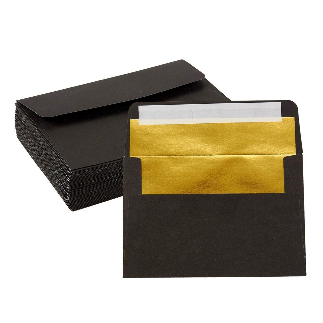 50 Pack Black 4x6 Envelopes with Gold Lining for Birthday Greeting